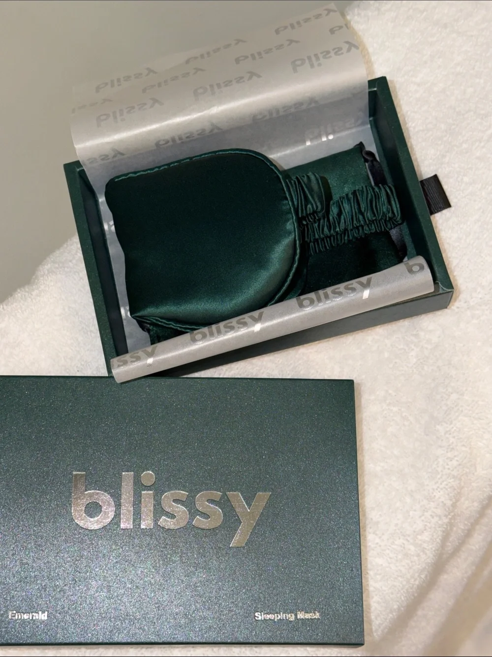Blissy Emerald Green Pure Silk Sleep Mask with Matching Pouch & Box